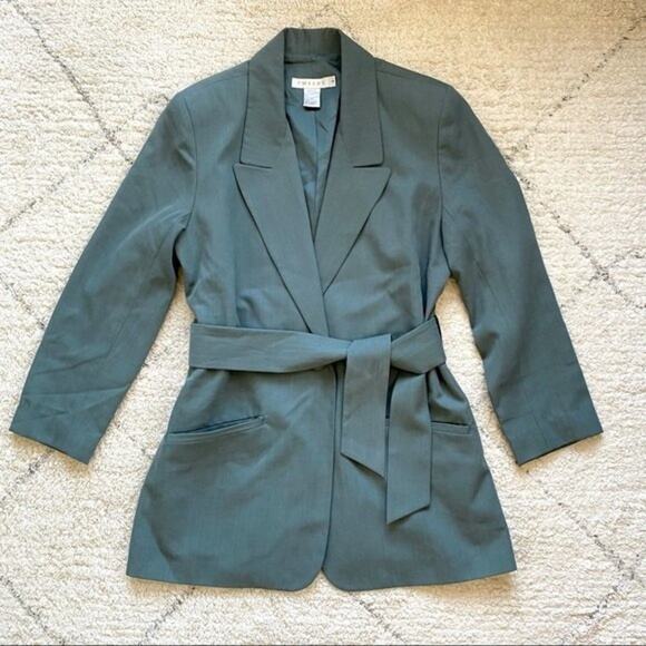Tweeds Green Wool Blend Tie Belted Blazer Size 8 - Picture 9 of 11